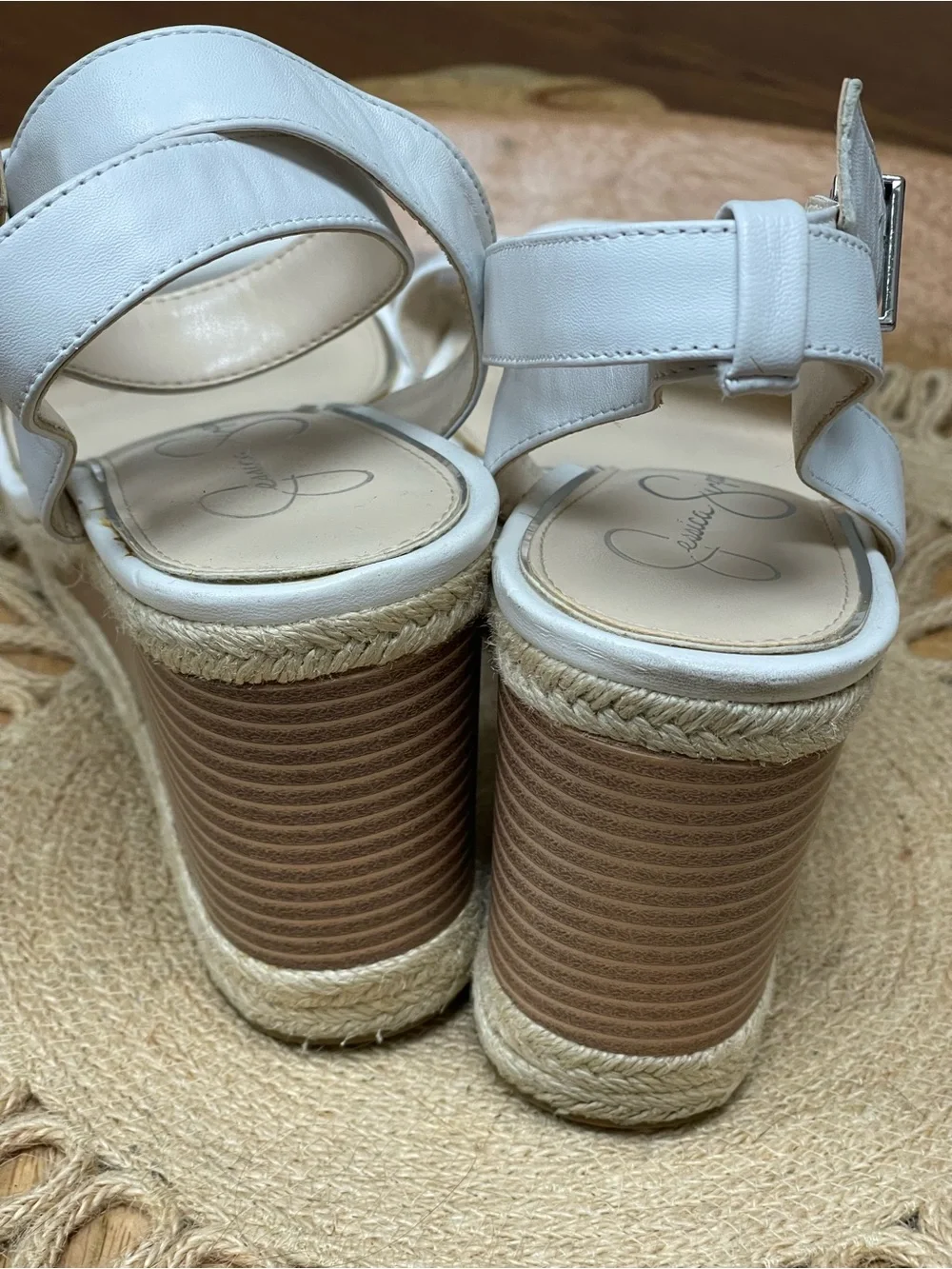 Jessica Simpson White Espadrille Ankle-Strap Wedge Sandals